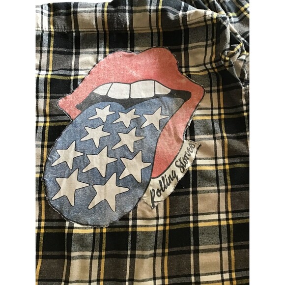 Rolling Stones Upcycled Flannel Back Patch Shirt Men’s Medium Rocker Grunge - Picture 2 of 4